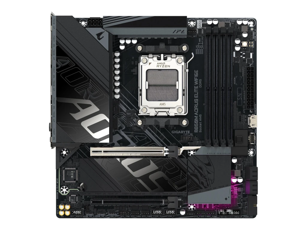 Gigabyte B850M A ELT WF6E | Processor family AMD | Processor socket AM5 | DDR5 | Supported hard disk drive interfaces SATA, M.2 | Number of SATA connectors 4