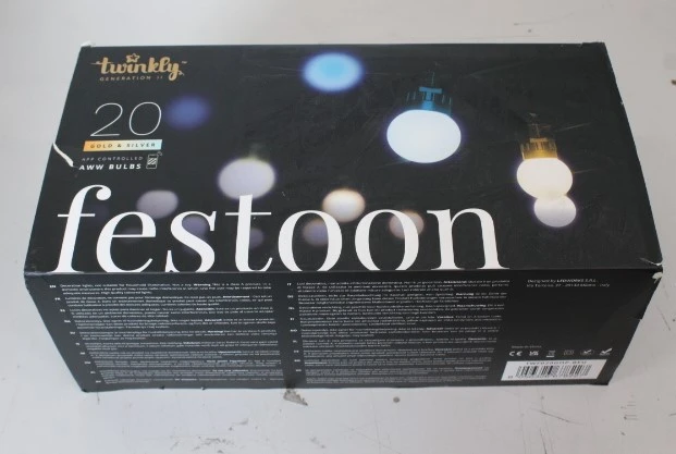 SALE OUT. Twinkly Festoon Smart LED Lights 20 AWW (Gold+Silver) G45 bulbs, 10m|Twinkly REFURBISHED, NO MANUAL, DIRTY, 3 MONTHS WARRANTY