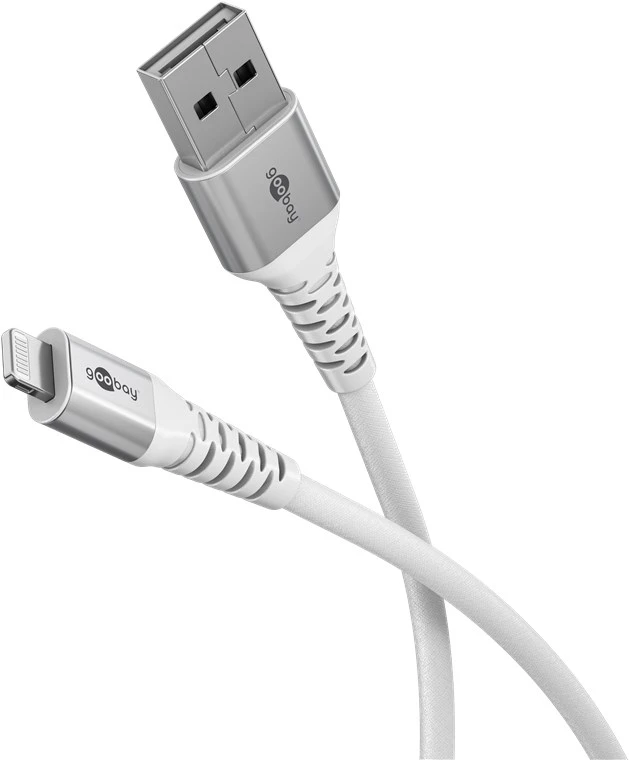 Goobay Lightning USB-A Supersoft Textile Cable with Metal Plugs, 2 m, white | Goobay