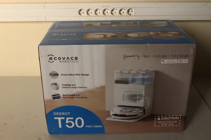 SALE OUT. Ecovacs DEEBOT T50 PRO OMNI Vacuum cleaner, Robot, Wet&Dry, 15000Pa, TruEdge 2.0, AIVI 3D 3.0 OMNI, White + All-in-one station | Ecovacs Robotic Vacuum Cleaner | DEEBOT T50 PRO OMNI | Wet&Dry | Li-ion | 6400 mAh | Dust capacity 0.26 L | 15000 Pa | White | DEMO