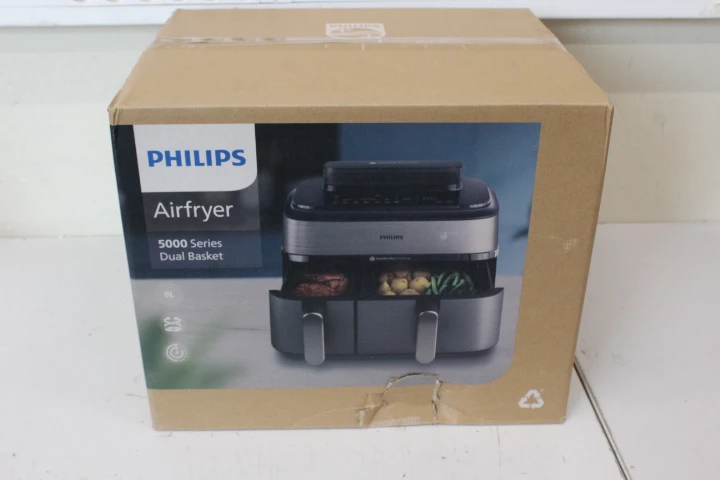 SALE OUT. Philips NA555/00 Dual Basket Airfryer 5000 Series, 9 L, Stainless Steel/Black | Philips Dual Basket Airfryer | NA555/00 5000 series | Power 2750 W | Capacity 9 L | RapidAir Plus | Silver | DAMAGED PACKAGING