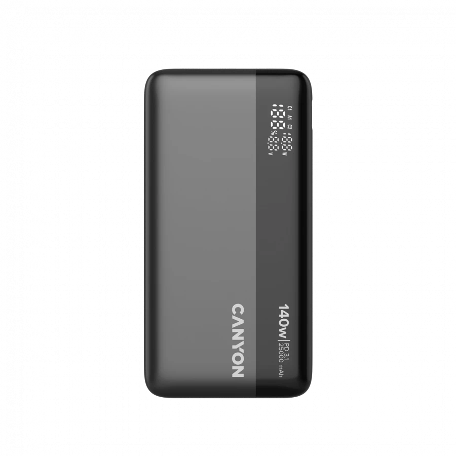 CANYON Power Bank PB-240, 25000mAh PD140W display power bank,Size160.0x82x27 mm Weight 508+-10g, Dark Grey