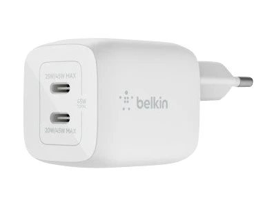 Belkin Dual USB-C GaN Wall Charger with PPS 45W | WCH011vfWH