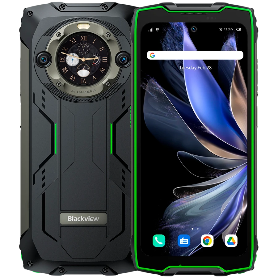 Blackview Rugged BV9300Pro LTE 6.7" FHD+IPS 1080x2388 120Hz Corning 5 12GB+256GB MT6789V G99 Dual-display CAM Front 32MP Rear 64MP+8MP IP68/IP69K Waterproof NFC Fingerprint 15080mAh NO Charger Android 13 up to 15 Green
