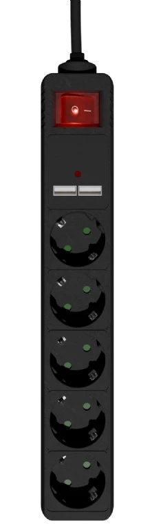 EnerGenie SPG5-U2-5-02 Power strip with USB charger, 5 sockets, 1.5 m, USB 2A, black | EnerGenie