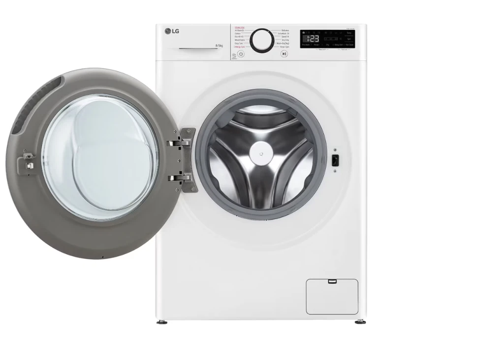 LG Washing machine with dryer | F2DR508S1W | Energy efficiency class A-10%/E | Front loading | Washing capacity 8 kg | 1200 RPM | Depth 48 cm | Width 60 cm | Display | LED | Drying system | Drying capacity 5 kg | Steam function | White