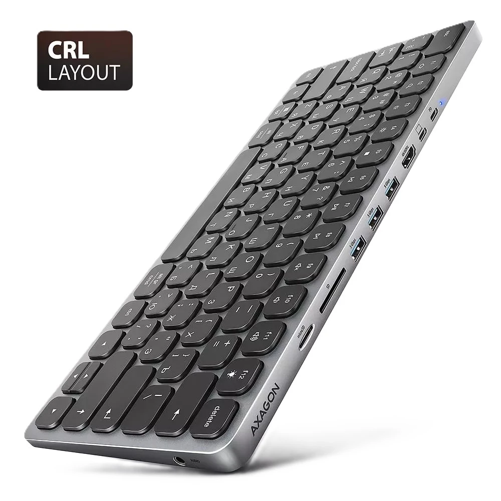 AXAGON HMC-KB keyboard USB-C 5Gbps with HUB, microSD/SD, 3x USB-A, HDMI 4K/60Hz, PD 100W | HMC-KB-CRL