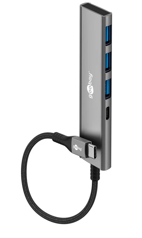 Goobay 76562 Slim 4-Port USB-Hub, USB-C auf USB-C™/USB-A, 5 Gbit/s, Grey