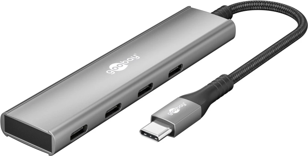 Goobay 76564 Slim 4-Port USB-Hub, USB-C™ auf USB-C™, 5 Gbit/s, Grey