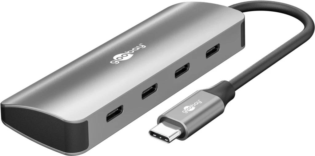 Goobay 76565 Slim 4-Port USB-Hub, USB-C™ auf USB-C™, 10 Gbit/s, Grey
