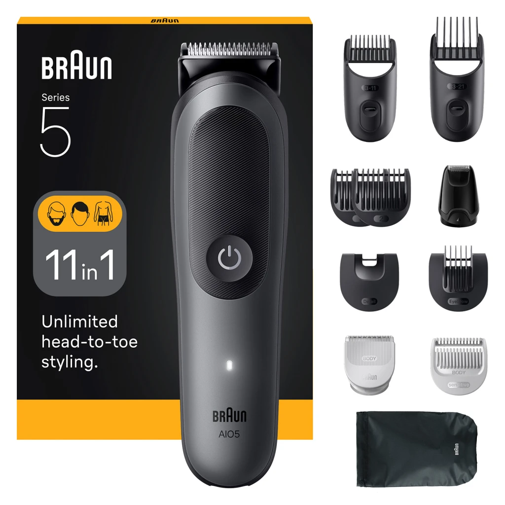 Braun 11-in-1 Grooming Kit | All-in-One Kit Series 5 AIO5560 | Cordless | Number of length steps 14 | Grey/Black