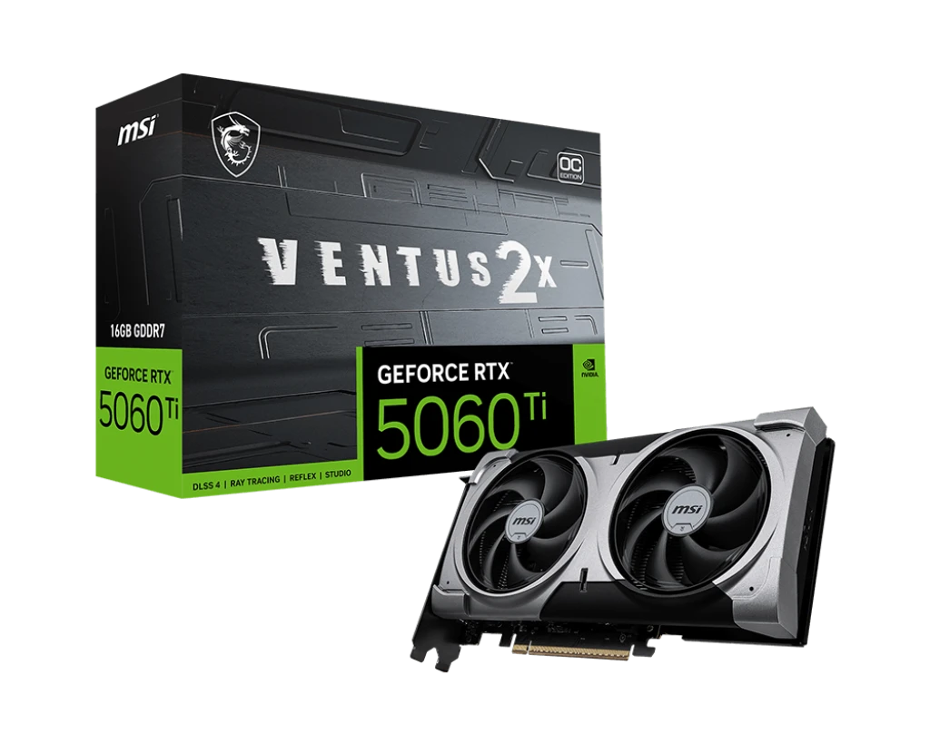 MSI GeForce RTX 5060 Ti 16G VENTUS 2X OC PLUS | NVIDIA | 16 GB | GeForce RTX 5060 Ti | GDDR7 | HDMI ports quantity 1 | PCI Express Gen 5 x16 (uses x8)