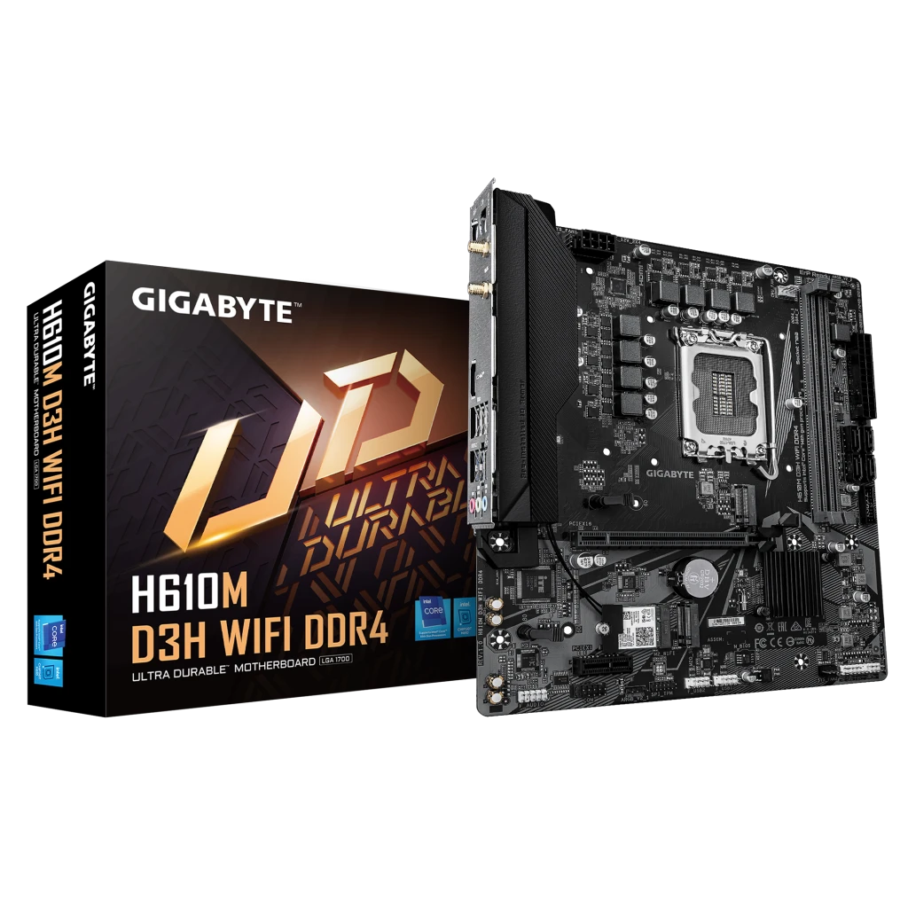 Gigabyte H610M D3H WIFI DDR4 | Processor family Intel | Processor socket LGA1700 | Supported hard disk drive interfaces SATA, M.2 | Number of SATA connectors 4