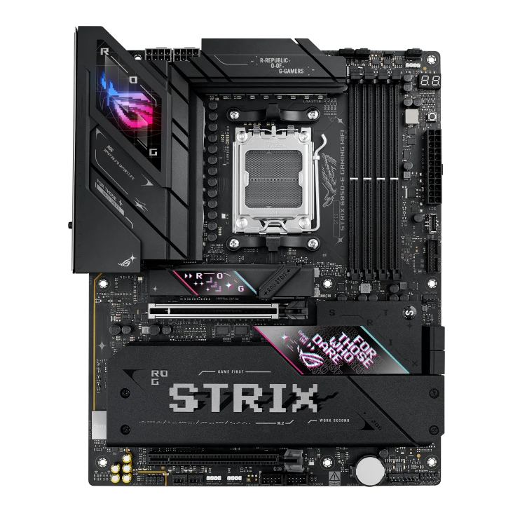 Asus ROG STRIX B850-E GAMING WIFI | Processor family AMD | Processor socket AM5 | DDR5 | Supported hard disk drive interfaces SATA, M.2 | Number of SATA connectors 4