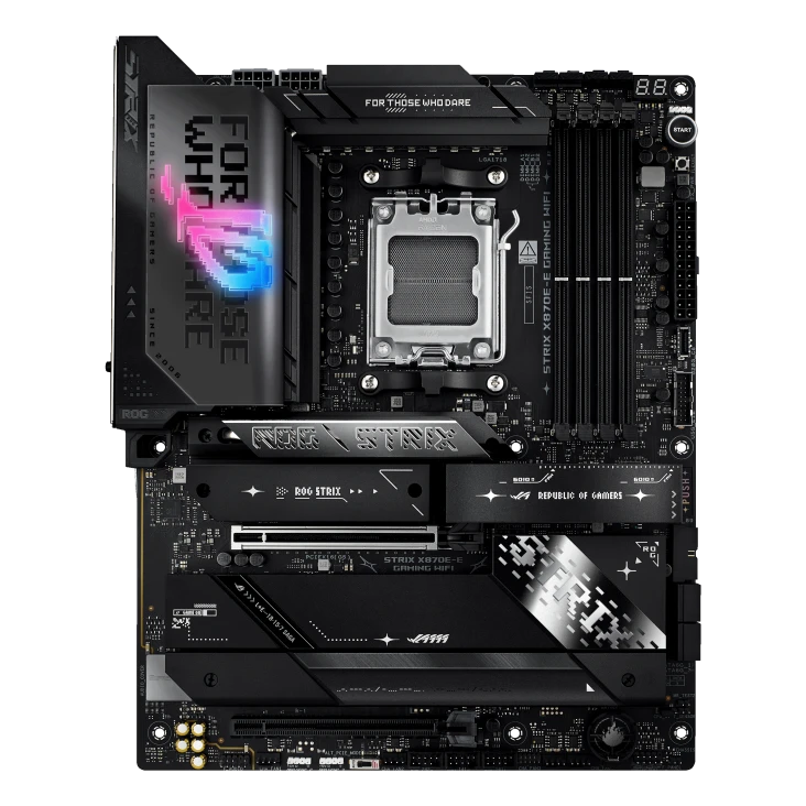 Asus ROG STRIX X870E-E GAMING WIFI | Processor family AMD | Processor socket AM5 | DDR5 | Supported hard disk drive interfaces SATA, M.2 | Number of SATA connectors 4
