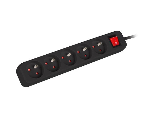 Lanberg Cable Power Strip 3M 5X French Outlets with Switch, Quality-Grade Copper | PS1-05E-0300-BK