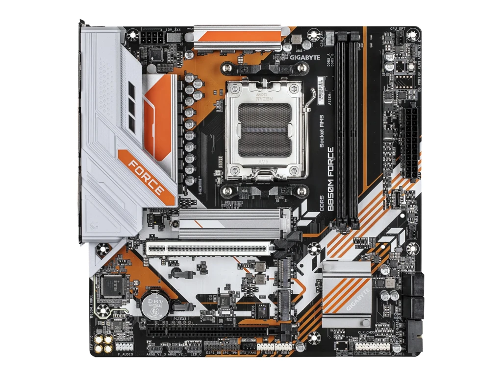 Gigabyte B850M FORCE (rev. 1.0) | Processor family AMD | Processor socket AM5 | DDR5 | Supported hard disk drive interfaces SATA, M.2 | Number of SATA connectors 4