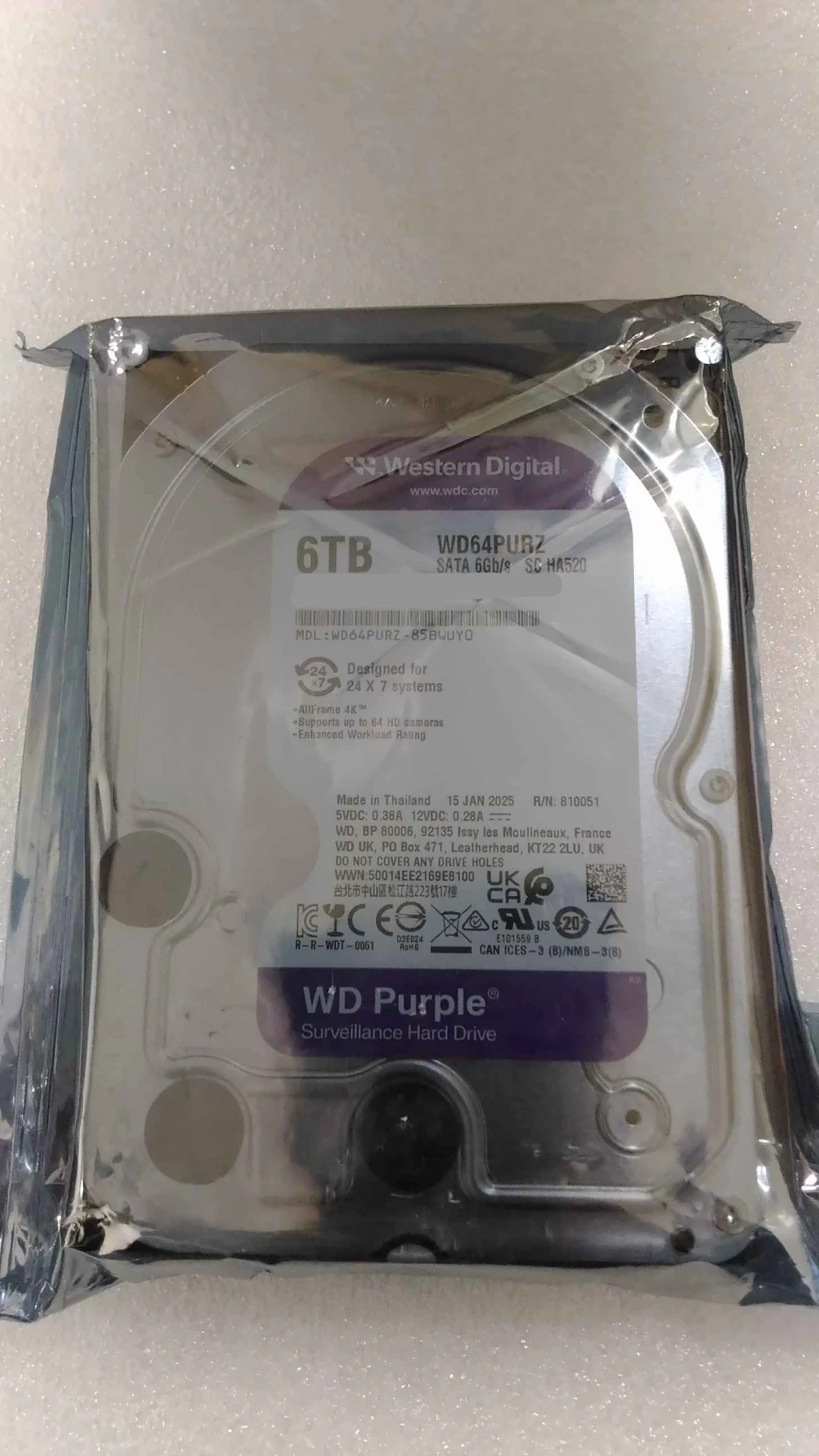 SALE OUT. Western Digital Purple WD64PURZ 6TB 3.5" 256MB SATAIII | Western Digital Hard Drive | Purple WD64PURZ | 5460 RPM | 6000 GB | REFURBISHED