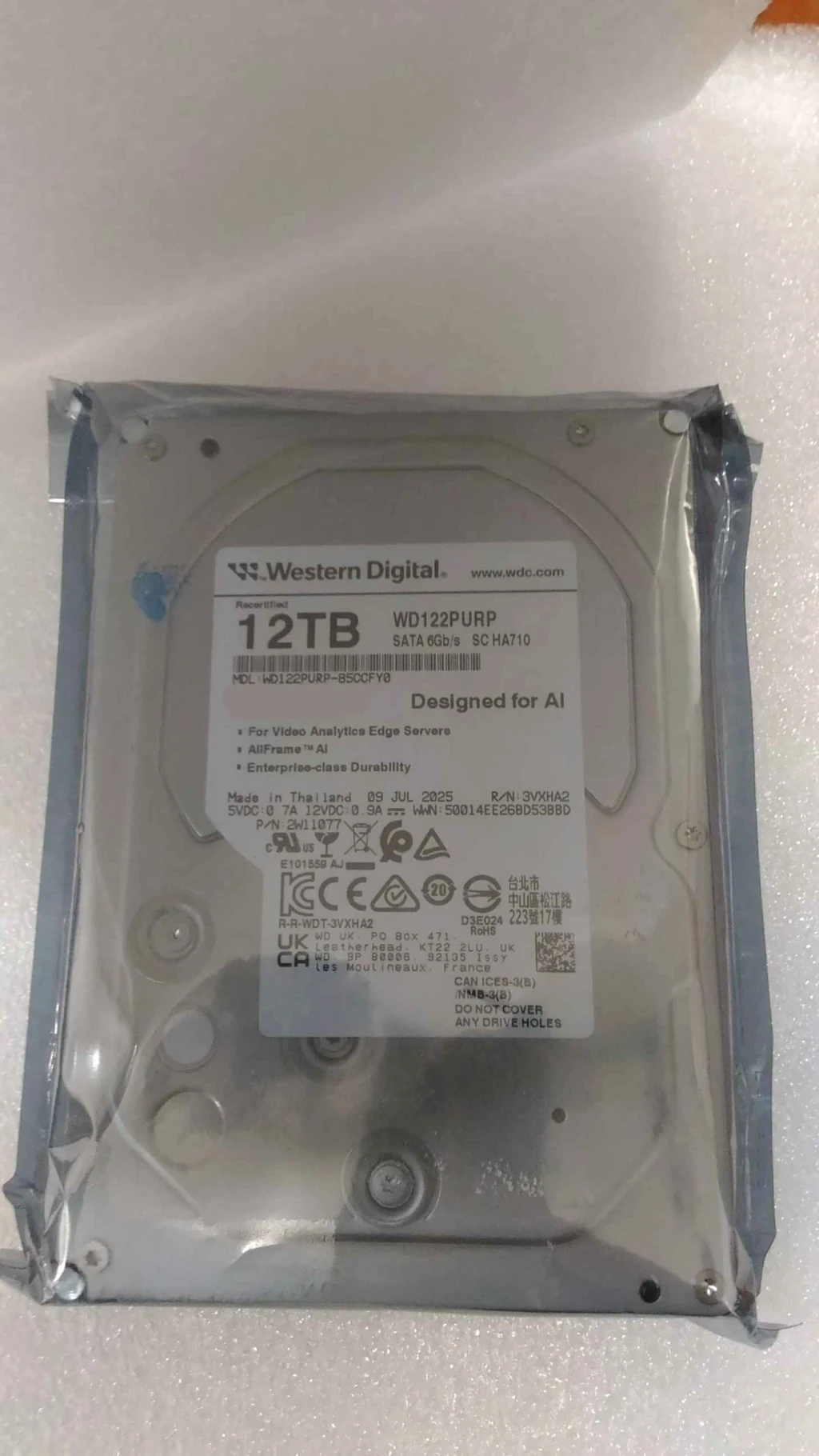 SALE OUT. Western Digital WD Purple Pro Smart Video Hard Drive, 12TB, 3.5", HDD | Western Digital Hard Drive | Purple Pro WD122PURP | 7200 RPM | 12000 GB | REFURBISHED