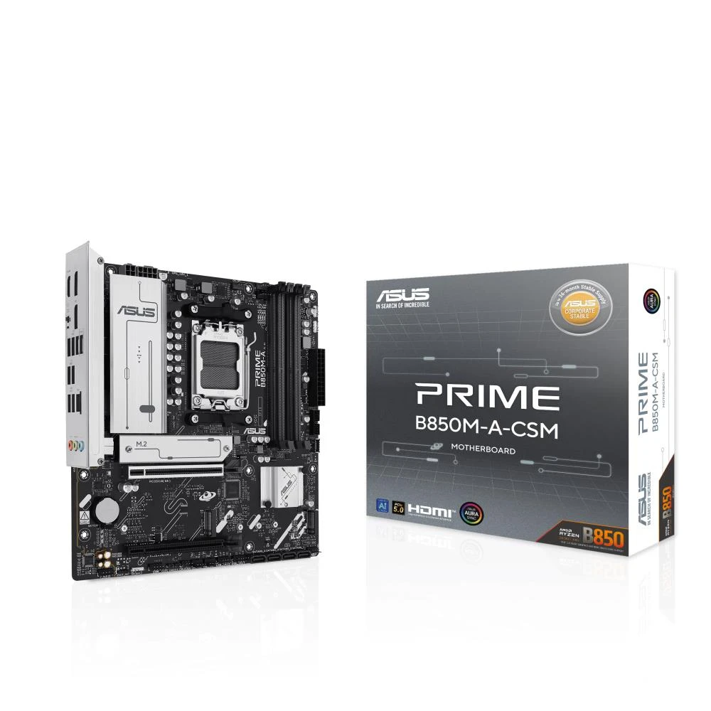 Mainboard|ASUS|AMD B850|SAM5|Micro-ATX|Memory DDR5|Memory slots 4|1xPCI-Express 4.0 16x|1xPCI-Express 5.0 16x|3xM.2|1xHDMI|2xDisplayPort|4xUSB 2.0|4xUSB 3.2|1xRJ45|3xAudio port|PRIMEB850M-A-CSM