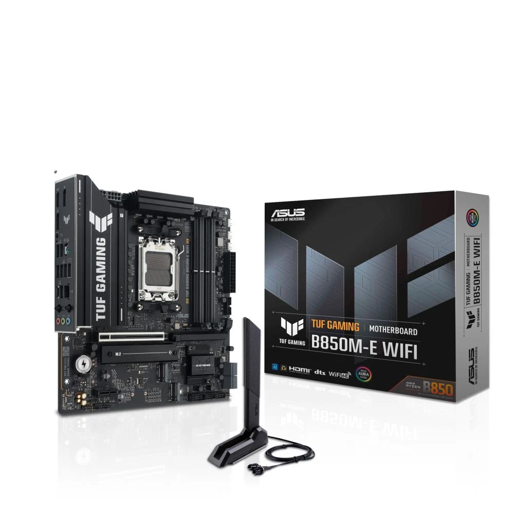 Mainboard|ASUS|AMD B850|SAM5|Micro-ATX|Memory DDR5|Memory slots 4|1xPCI-Express 4.0 1x|1xPCI-Express 4.0 16x|1xPCI-Express 5.0 16x|3xM.2|1xHDMI|2xDisplayPort|4xUSB 2.0|2xUSB 3.2|2xUSB-C|1xPS/2|1xRJ45|3xAudio port|TUFGAMINGB850M-EWIFI
