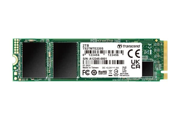 SSD|TRANSCEND|2TB|PCIe Gen3|NVMe|NAND flash technology 3D NAND|Write speed 2900 MBytes/sec|Read speed 3500 MBytes/sec|Form Factor M.2|TBW 4400 TB|MTBF 200000 hours|TS2TMTE220S