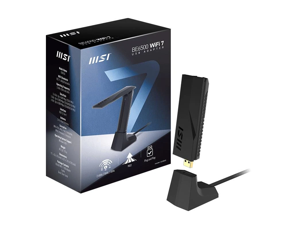 MSI BE6500 WiFi7 USB Stick - Dongle liidesekaart/adapter USB 3.2 Gen 1 (3.1 Gen 1)