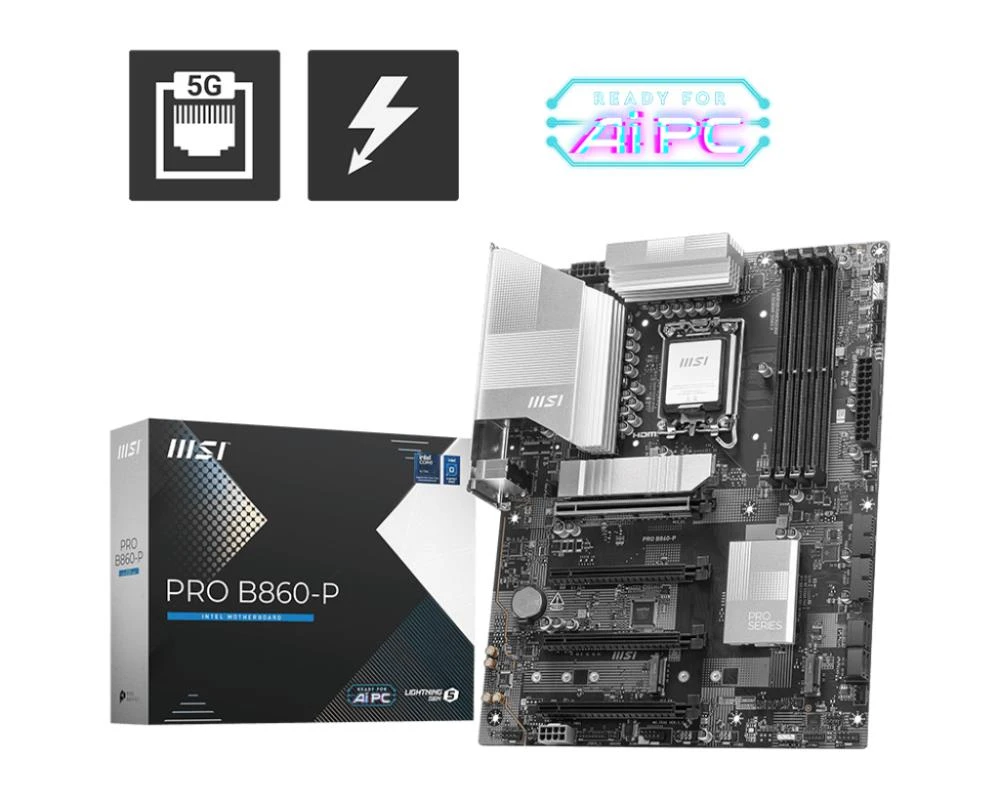 Mainboard|MSI|Intel B860 Express|LGA1851|ATX|Memory DDR5|Memory slots 4|4xPCI-Express 16x|1xHDMI|1xDisplayPort|1xAudio-In|1xAudio-Out|1xMicrophone|4xUSB 2.0|2xUSB 3.0|2xUSB 3.2|1xUSB-C w/Thunderbolt|1xRJ45|PROB860-P