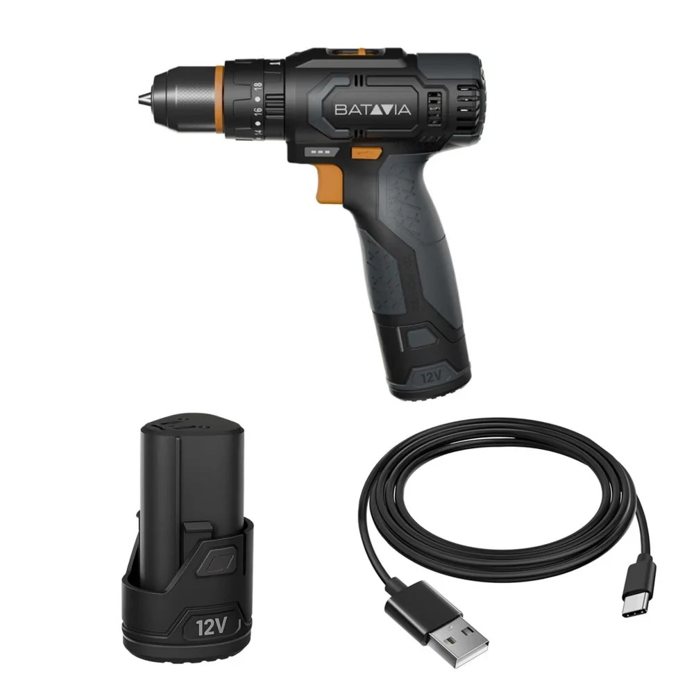 Batavia B.V. 12V Cordless Combi Drill - Fixxpack 2.0 Set (incl. 2.0Ah Battery & USB-C charging Cable)