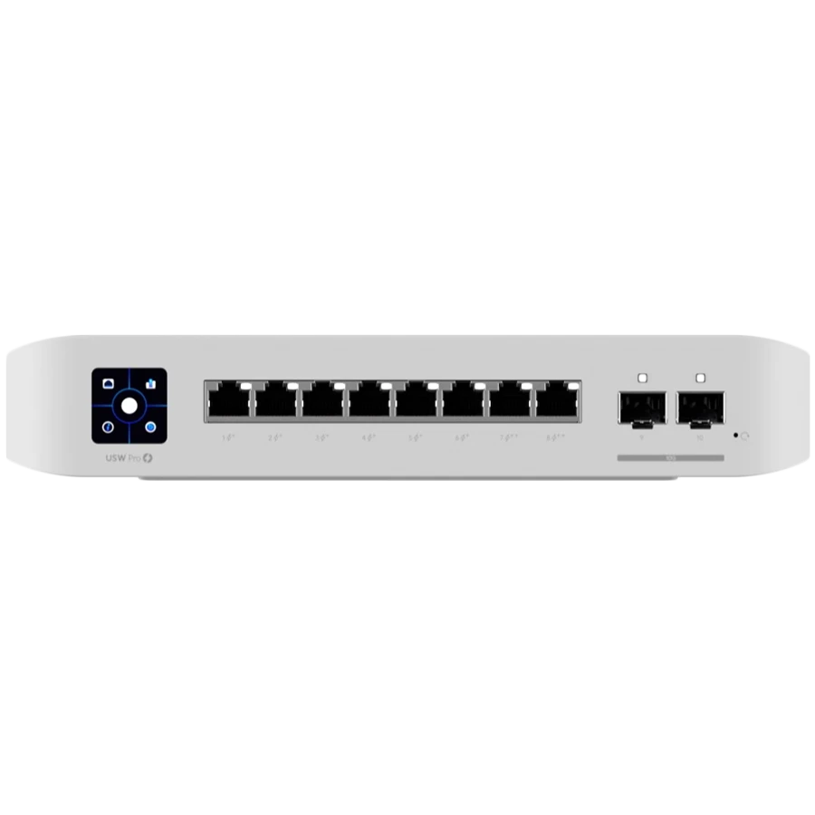 Ubiquiti USW-Pro-8-PoE-EU An 8-port, Layer 3 switch with PoE+ and PoE++ output. Can power devices with up to 120W, with a power consumption of 30W (Excluding PoE output)