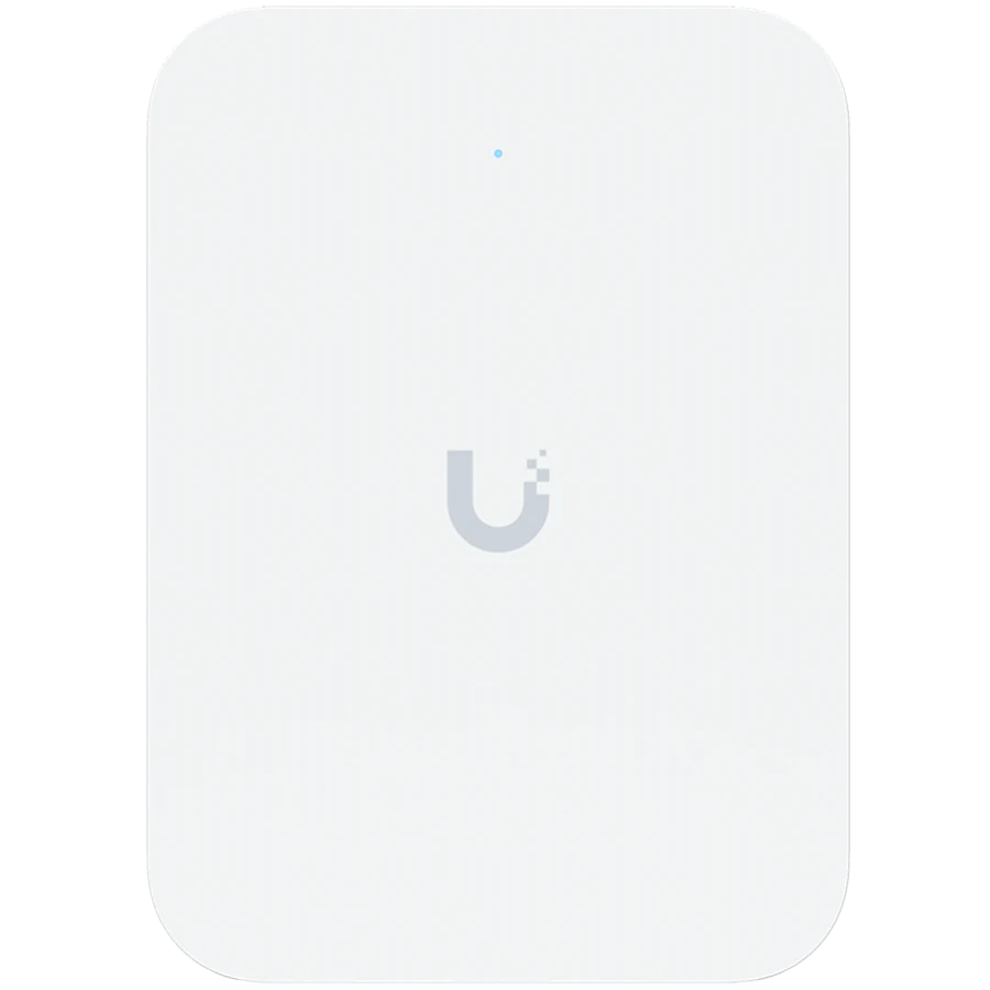 Ubiquiti UniFin U70IW Wall mounted WiFi 7 AP with 4 spatial streams and an integreated 2.5GbE PoE switch desined for hospitality enviorments