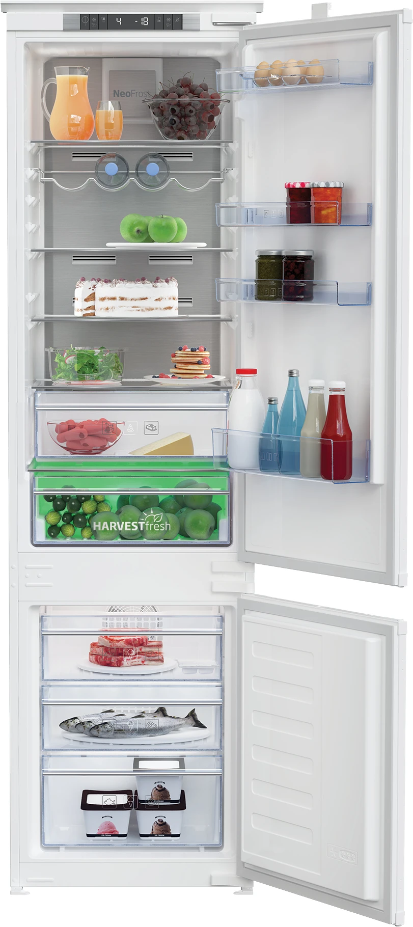 BEKO Refrigerator | BCNA306E42SN | Energy efficiency class E | Built-in | Combi | Height 193.5 cm | No Frost system | Fridge net capacity 215 L | Freezer net capacity 69 L | Display | 37 dB | White