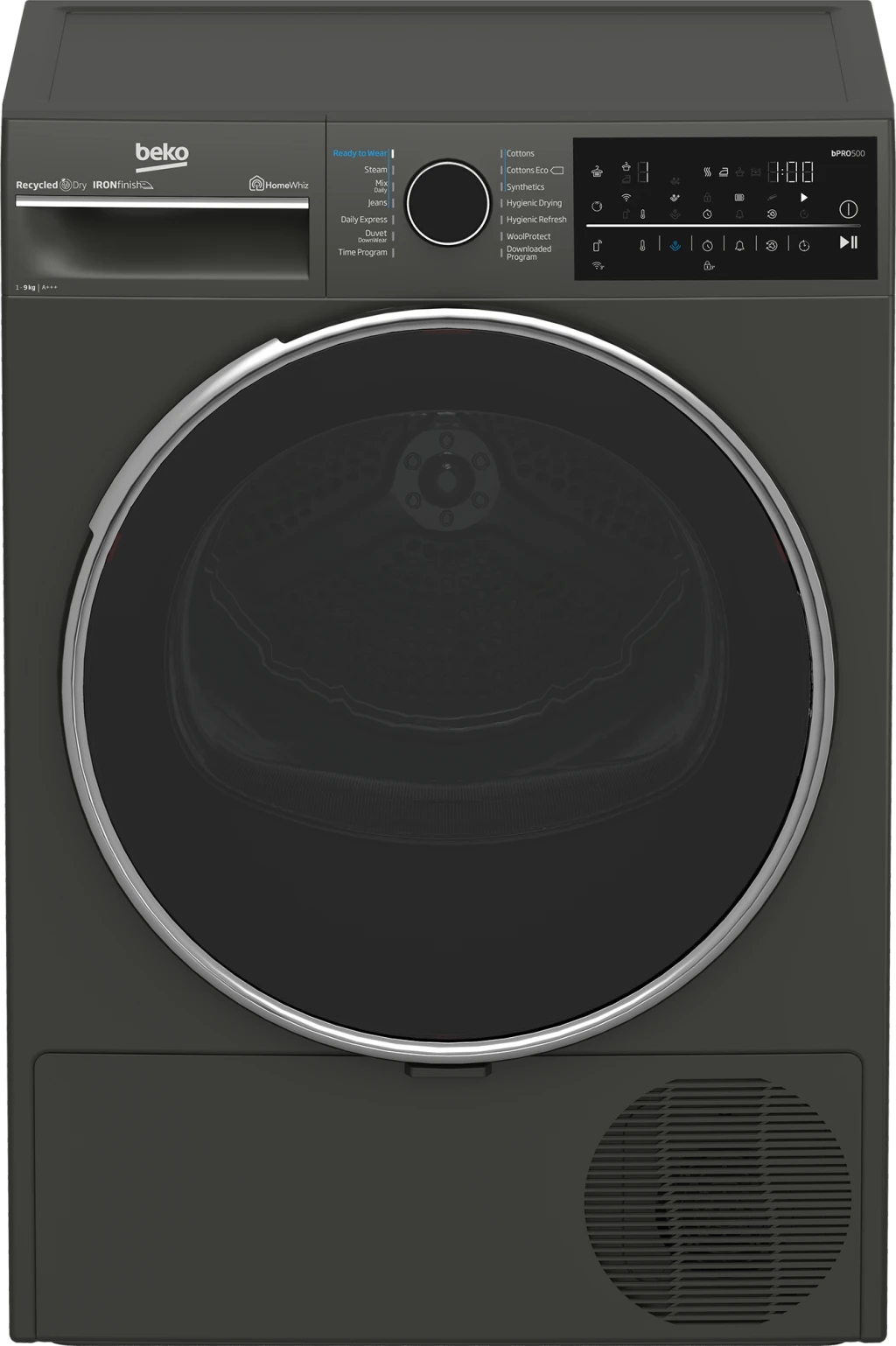 BEKO Dryer Machine | B5T89243M | Energy efficiency class C | Front loading | 9 kg | Heat pump | Digital | Depth 67 cm | Steam function | Black