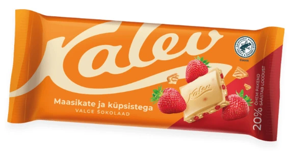 Valge šokolaad KALEV maasika ja küpsisega 100g