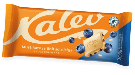 Valge šokolaad KALEV mustika ja õhitud riisiga 95g