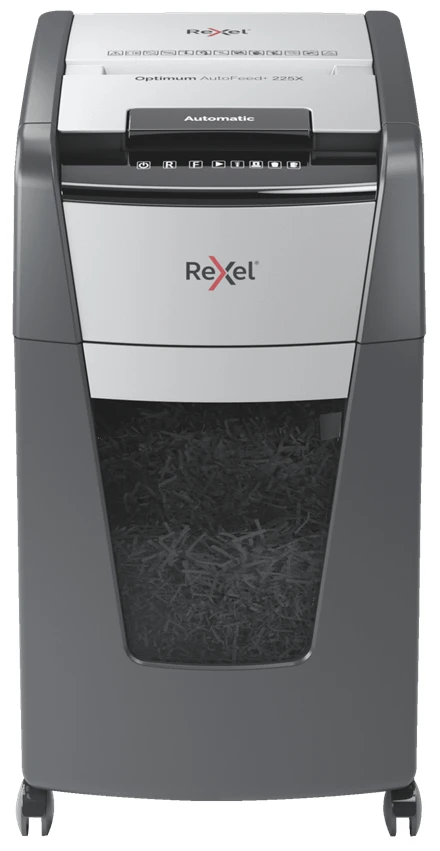 Rexel | Optimum AutoFeed+ 225X Automatic Cross Cut Paper Shredder P4 | Black | 60 L | Paper shredding | Credit cards shredding | 55 dB | Automatic Cross Cut