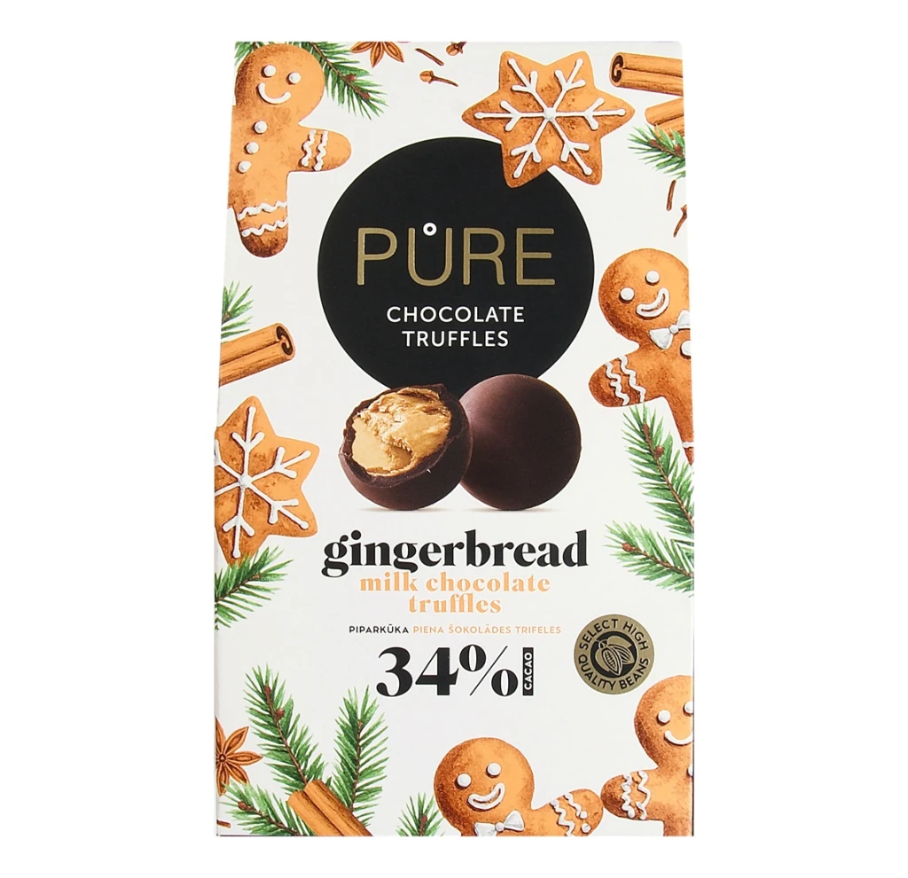 PURE Piimašokolaaditrühvlid piparkoogimaitselise täidisega, 120g