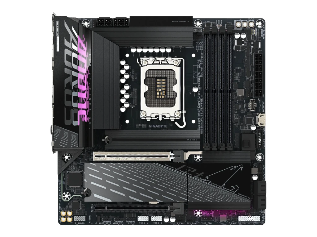 Gigabyte B860M AORUS ELITE WIFI6E | Processor family Intel | Processor socket LGA1851 | DDR5 | Supported hard disk drive interfaces SATA, M.2 | Number of SATA connectors 4