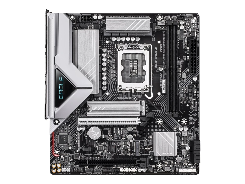 Gigabyte B860M EAGLE V2 | Processor family Intel | Processor socket LGA1851 | DDR5 | Supported hard disk drive interfaces SATA, M.2 | Number of SATA connectors 4