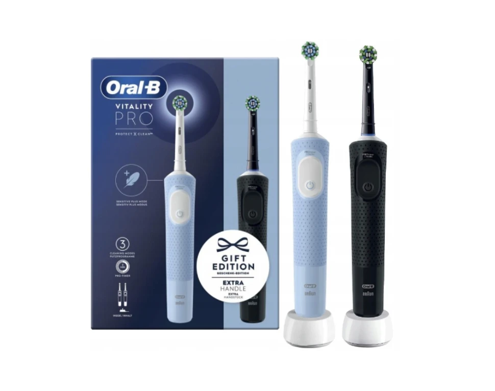 Oral-B Electric Toothbrushes | Vitality Pro Duo | Rechargeable | For adults | Number of brush heads included 2 | Number of teeth brushing modes 3 | Black/Blue White