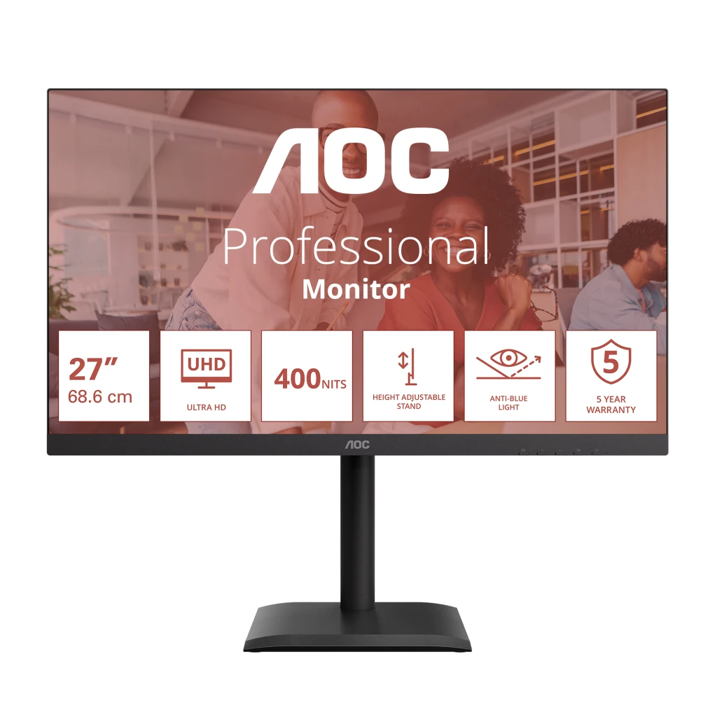AOC U27E4CV | 27 " | IPS | UHD | 16:9 | 60 Hz | 4 ms | 3840 x 2160 pixels | 400 cd/m² | HDMI ports quantity 2 | Black