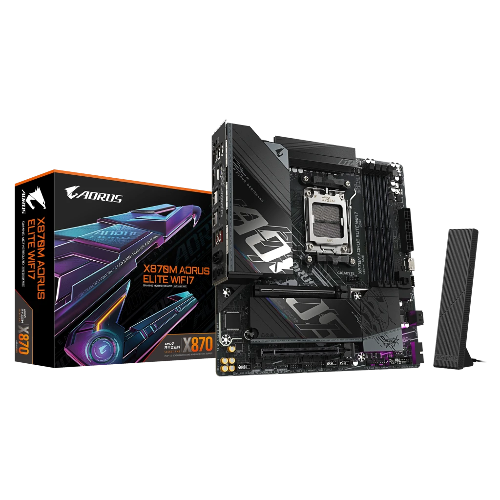 Gigabyte X870M AORUS ELITE WIFI7 | Processor family AMD | Processor socket AM5 | DDR5 | Supported hard disk drive interfaces SATA, M.2 | Number of SATA connectors 2