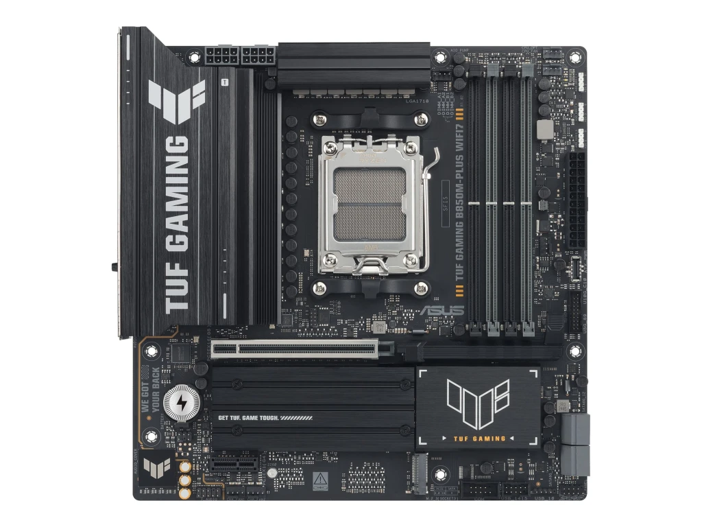 Asus TUF GAMING B850M-PLUS WIFI7 | Processor family AMD | Processor socket AM5 | DDR5 | Supported hard disk drive interfaces SATA, M.2 | Number of SATA connectors 4