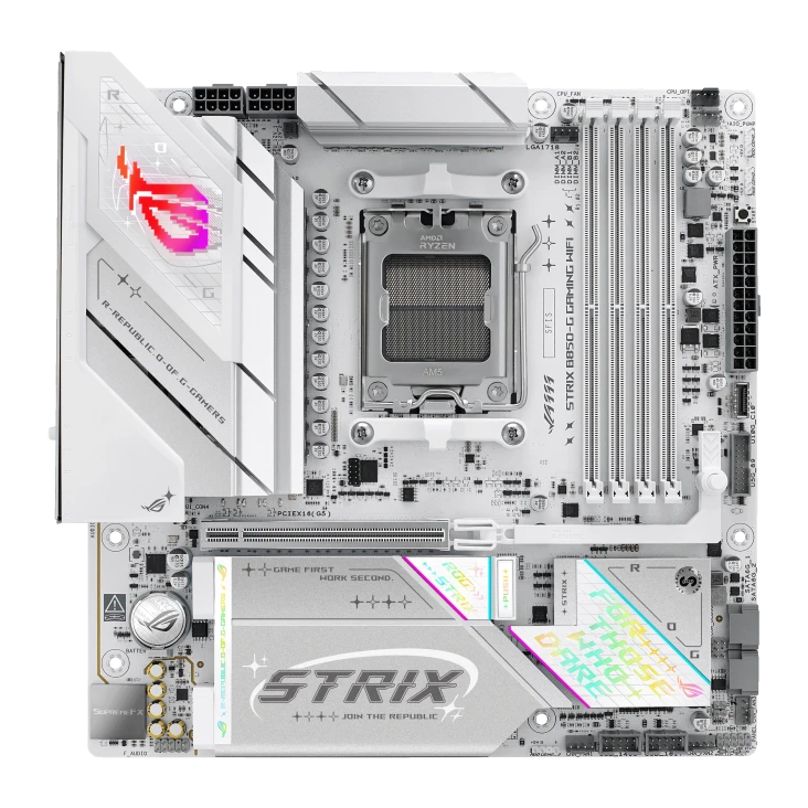 Asus ROG STRIX B850-G GAMING WIFI | Processor family AMD | Processor socket AM5 | DDR5 | Supported hard disk drive interfaces SATA, M.2 | Number of SATA connectors 2