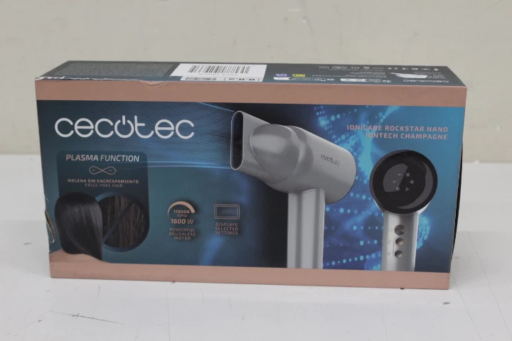 SALE OUT. Cecotec IoniCare RockStar Nano IonTech Champagne Hair dryer | Cecotec Hair Dryer | IoniCare RockStar Nano IonTech Champagne | 1600 W | Number of temperature settings 3 | Ionic function | Champagne | DAMAGED PACKAGING, UNPACKED