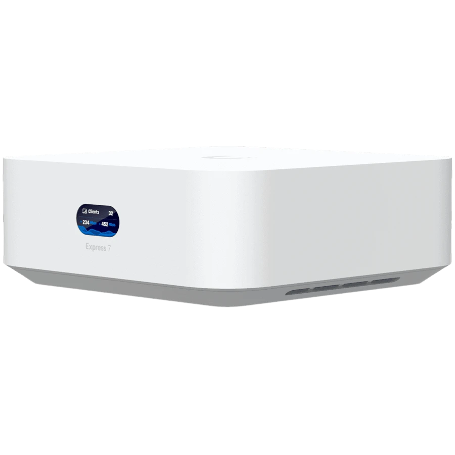 Ubiquiti UniFi Express 7 UX7 Mesh-scalable, super-compact 10G Cloud Gateway with integrated WiFi 7, 10 GbE RJ45 WAN port, 2.5 GbE RJ45 LAN port to extend network, up to 30+ UniFi devices and 300+ clients