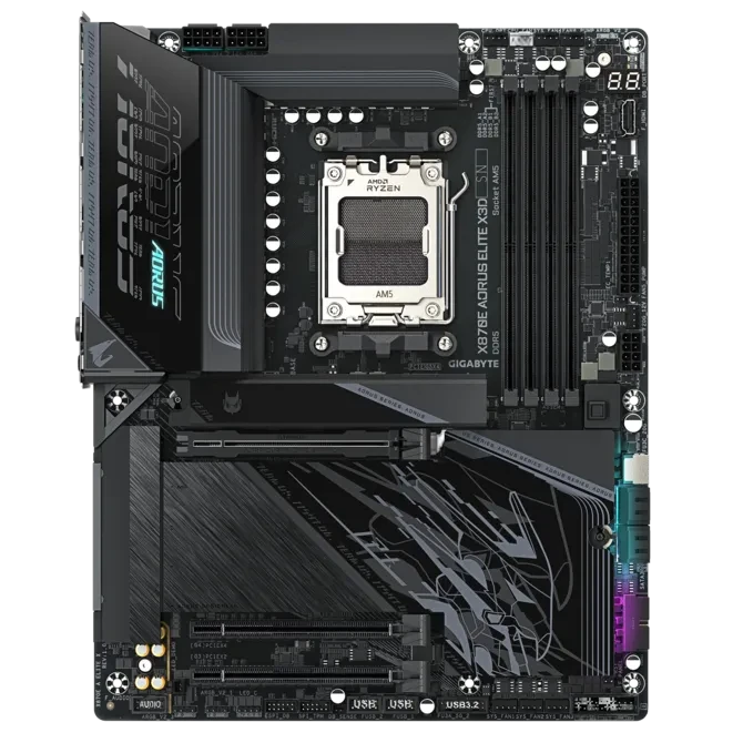 Gigabyte X870E A ELITE X | Processor family AMD | Processor socket AM5 | DDR5 | Supported hard disk drive interfaces SATA, M.2 | Number of SATA connectors 4