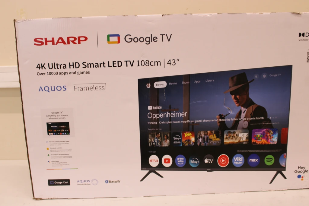 SALE OUT. Sharp 43HL4265E 43" (108cm) 4K Ultra HD Google TV, Dolby Vision, Dolby Atmos | Sharp 43HL4265E | 43 | Smart TV | Google TV | UHD | Black | DAMAGED PACKAGING