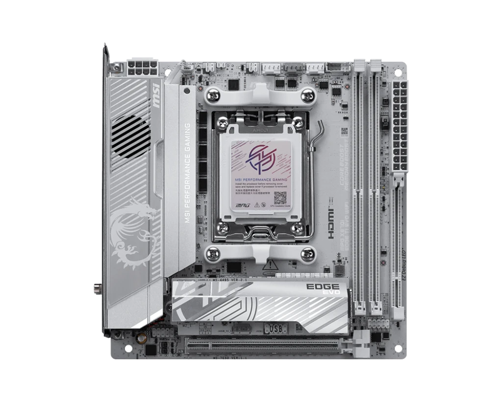MSI MPG X870I EDGE TI EVO WIFI | Processor family AMD | Processor socket AM5 | DDR5 | Supported hard disk drive interfaces SATA, M.2 | Number of SATA connectors 2