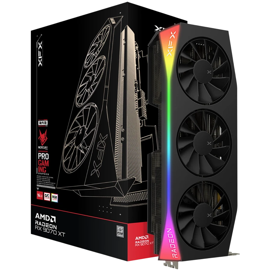 XFX Mercury AMD Radeon RX 9070XT OC Gaming Edition with RGB 16GB GDDR6, HDMI 3xDP